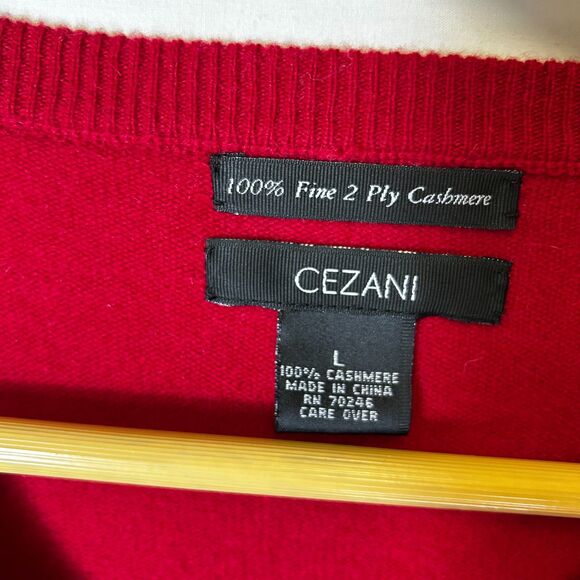 Cezani Men's Red 100% Cashmere V-Neck Long Sleeve Sweater Size L - Picture 5 of 11